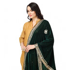 Seduva Women's Velvet Gotta Patti Dupatta (Green, Length:��2.25 to 2.50 Mtr)