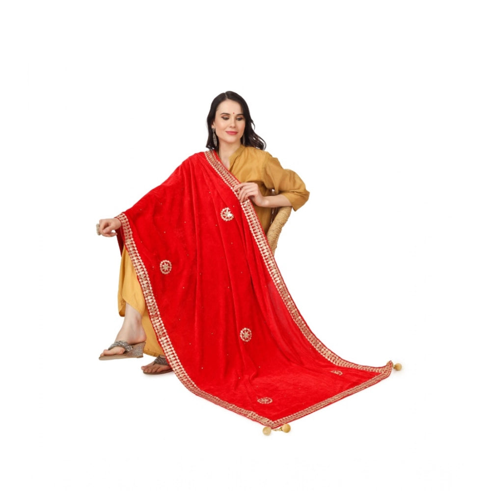 Seduva Women's Velvet Gotta Patti Dupatta (Red, Length:��2.25 to 2.50 Mtr)