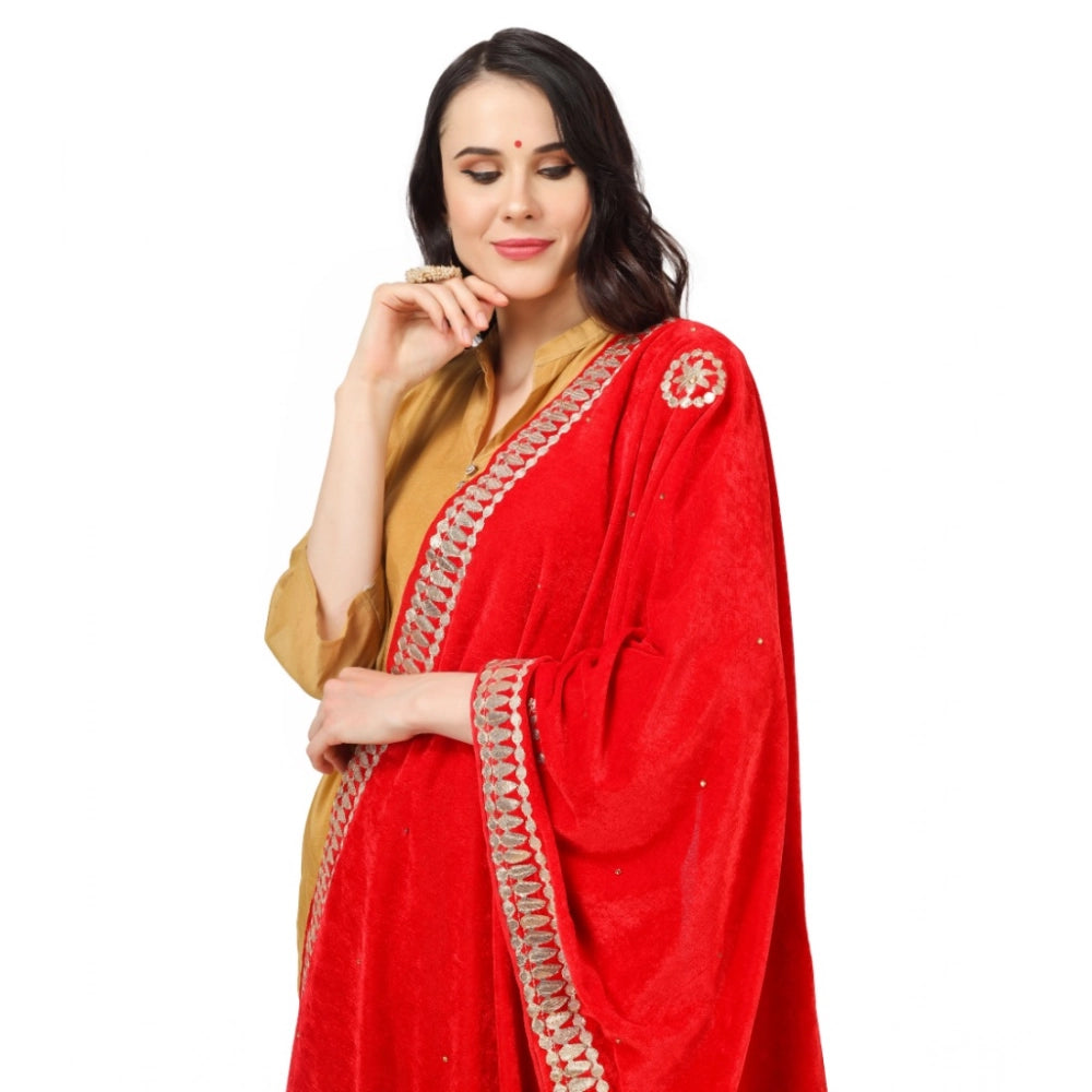 Seduva Women's Velvet Gotta Patti Dupatta (Red, Length:��2.25 to 2.50 Mtr)