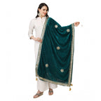 Seduva Women's Velvet Gotta Patti Dupatta (Dark Green, Length:��2.25 to 2.50 Mtr)