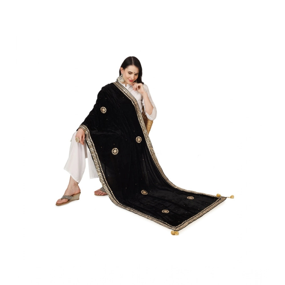 Seduva Women's Velvet Gotta Patti Dupatta (Black, Length:��2.25 to 2.50 Mtr)