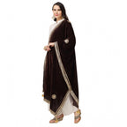 Seduva Women's Velvet Gotta Patti Dupatta (Brown, Length:��2.25 to 2.50 Mtr)