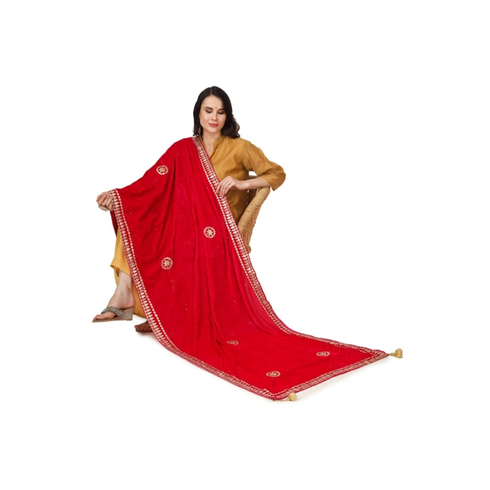Seduva Women's Velvet Gotta Patti Dupatta (Pink, Length:��2.25 to 2.50 Mtr)