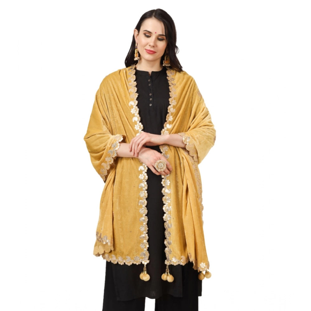 Seduva Women's Velvet Gotta Patti Dupatta (Yellow, Length:��2.25 to 2.50 Mtr)