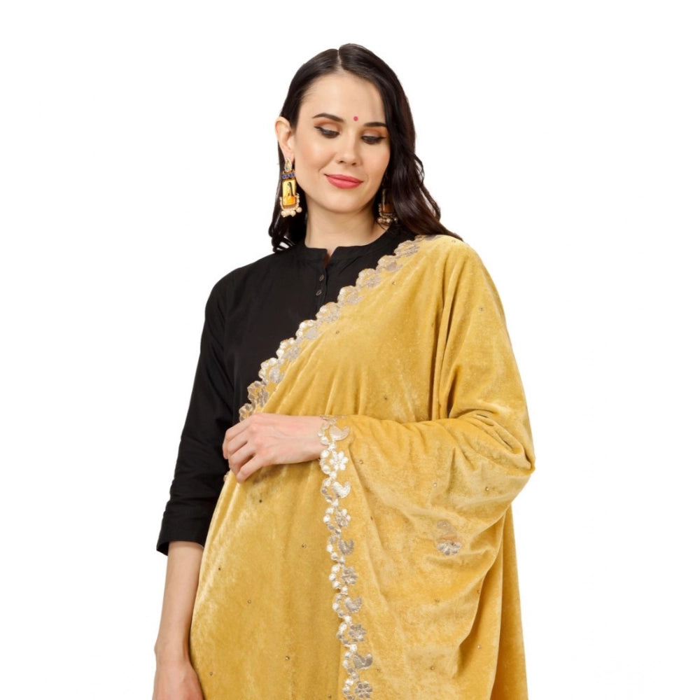 Seduva Women's Velvet Gotta Patti Dupatta (Yellow, Length:��2.25 to 2.50 Mtr)