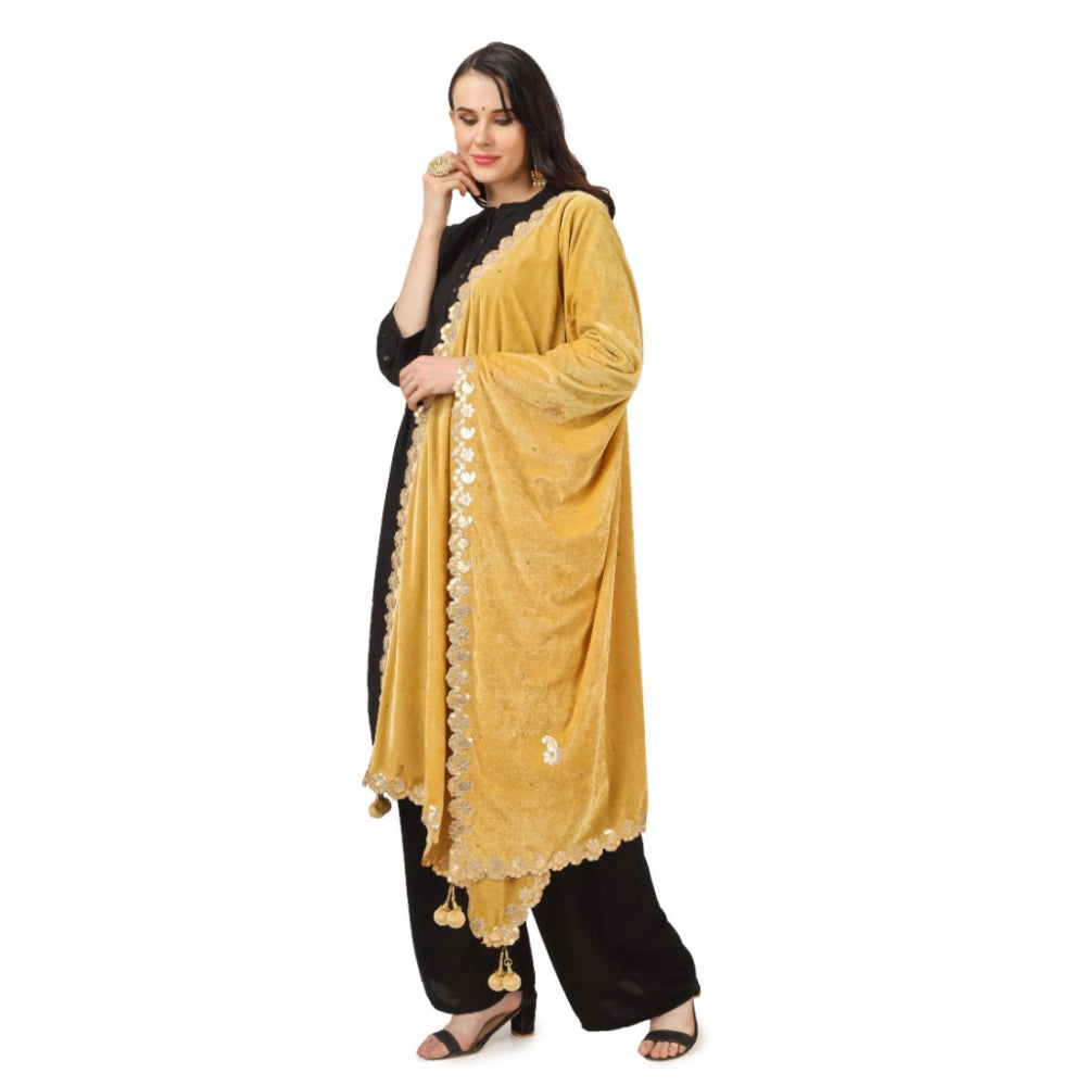 Seduva Women's Velvet Gotta Patti Dupatta (Yellow, Length:��2.25 to 2.50 Mtr)