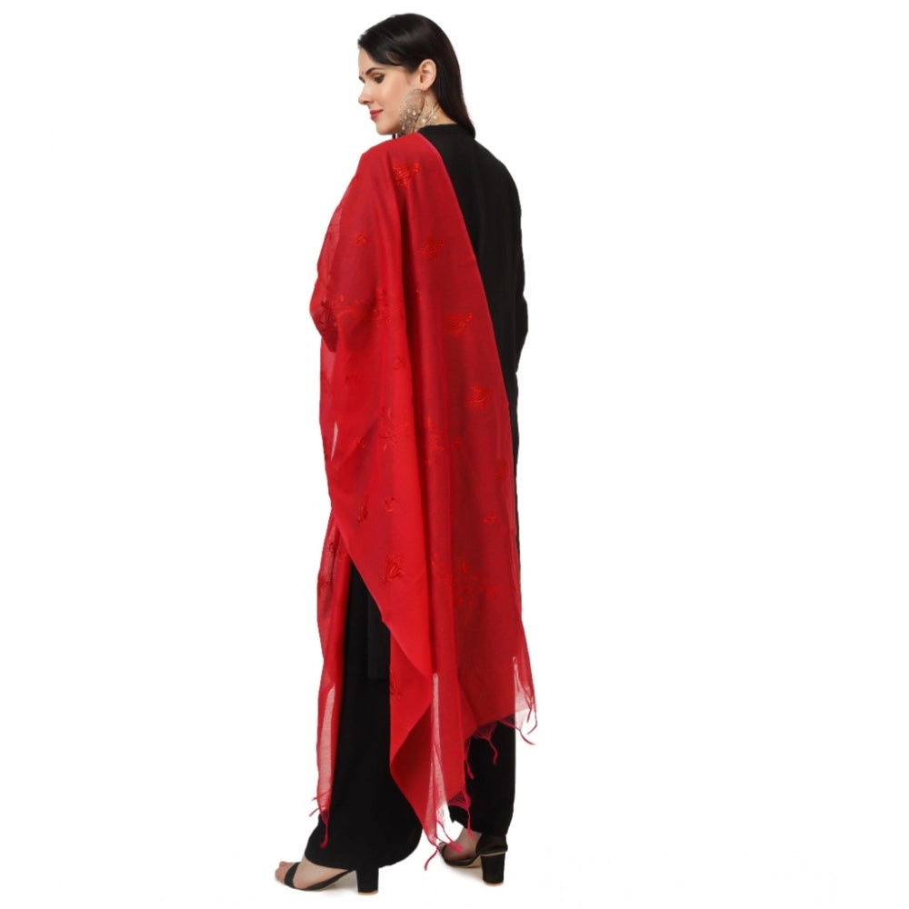 Seduva Women's Cotton Embroidered Dupatta (Red, Length:��2.25 to 2.50 Mtr)