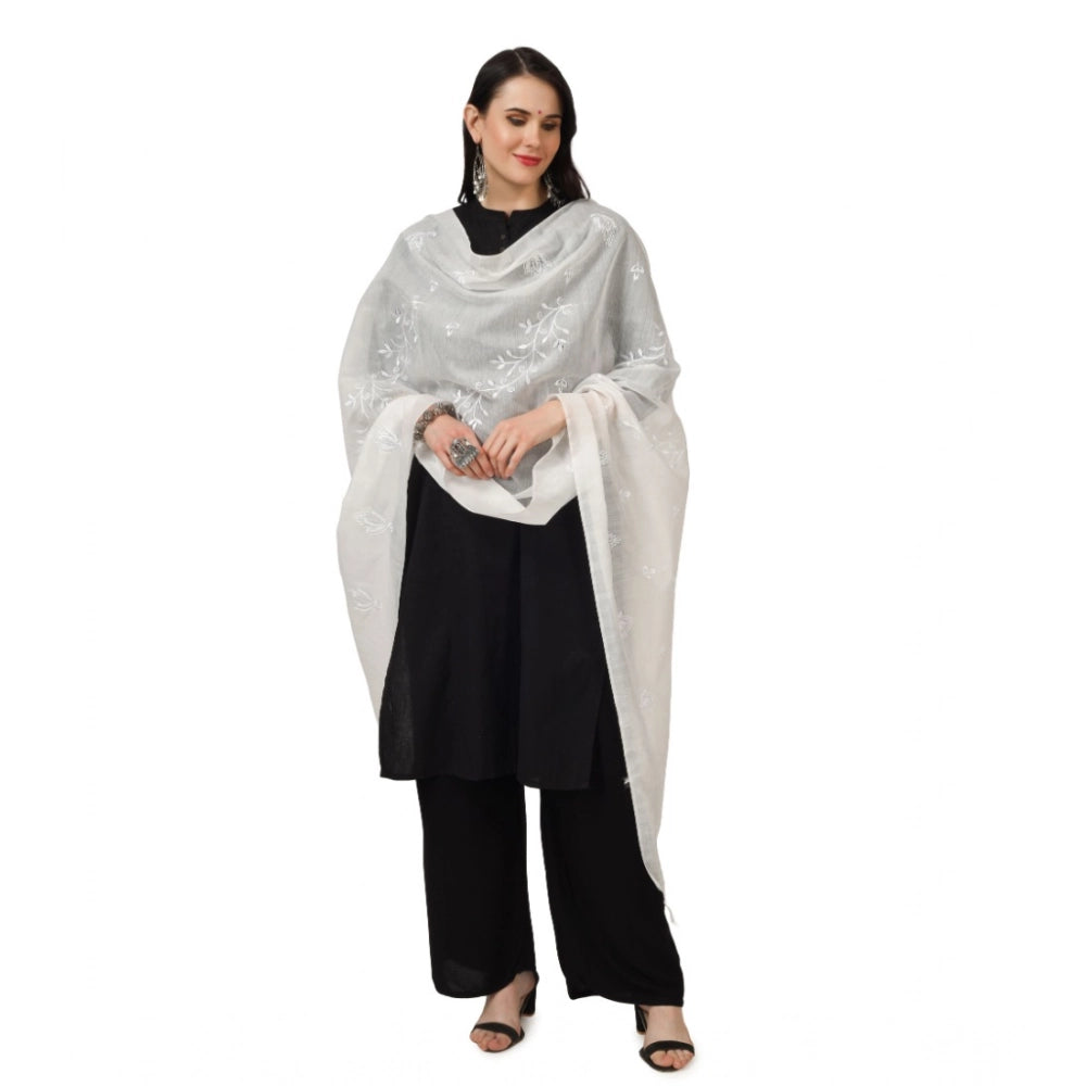Seduva Women's Cotton Embroidered Dupatta (White, Length:��2.25 to 2.50 Mtr)