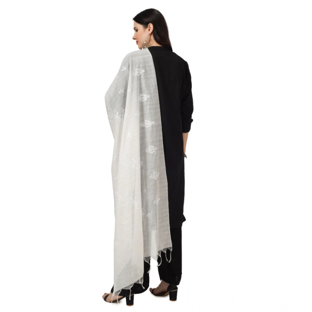 Seduva Women's Cotton Embroidered Dupatta (White, Length:��2.25 to 2.50 Mtr)
