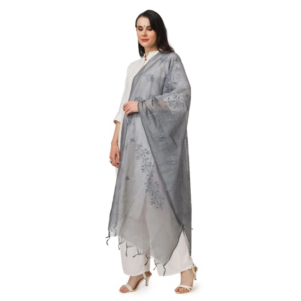 Seduva Women's Cotton Embroidered Dupatta (Grey, Length:��2.25 to 2.50 Mtr)