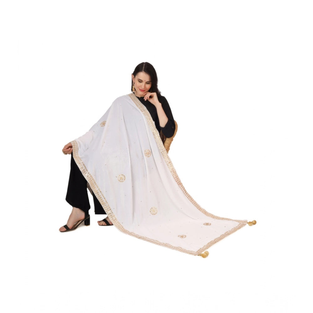 Seduva Women's Velvet Gotta Patti Dupatta (White, Length:��2.25 to 2.50 Mtr)