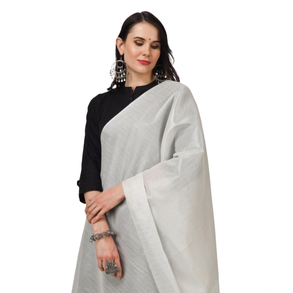 Seduva Women's Chanderi Solid Dupatta (White, Length:��2.25 to 2.50 Mtr)