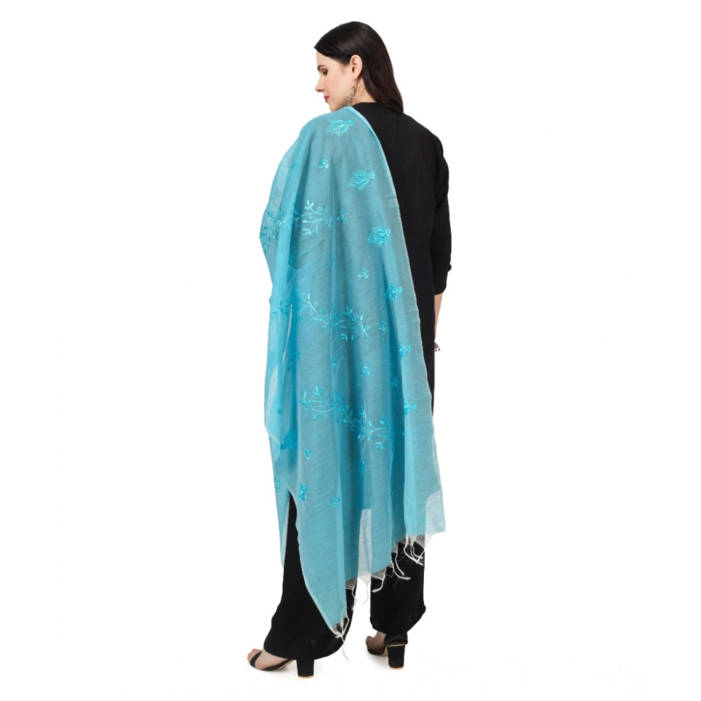 Seduva Women's Cotton Embroidered Dupatta (Aqua Blue, Length:��2.25 to 2.50 Mtr)