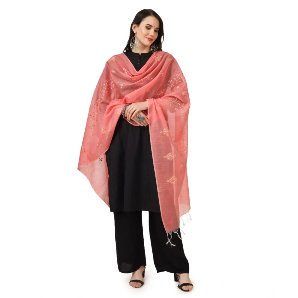 Seduva Women's Cotton Embroidered Dupatta (Peach, Length:��2.25 to 2.50 Mtr)