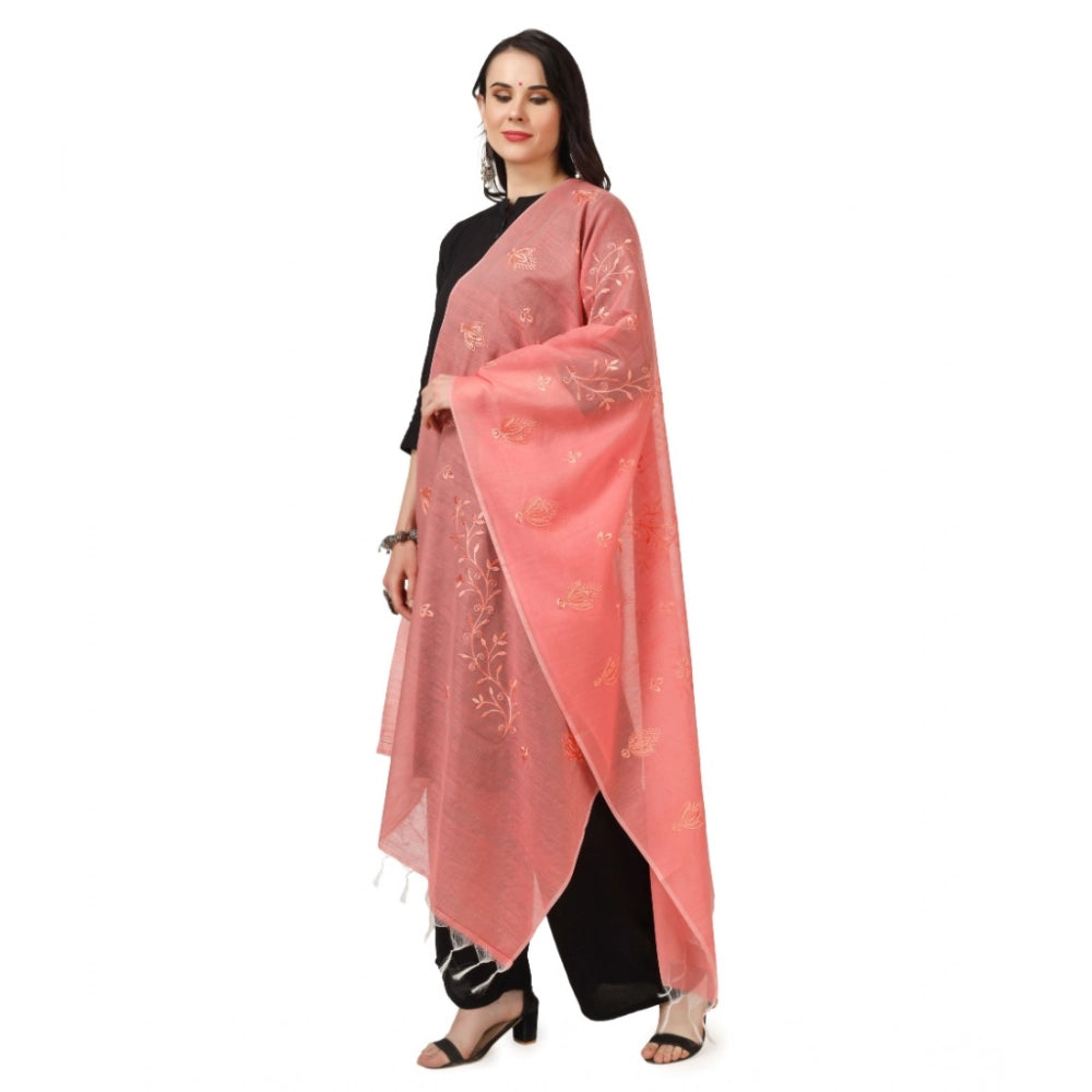 Seduva Women's Cotton Embroidered Dupatta (Peach, Length:��2.25 to 2.50 Mtr)
