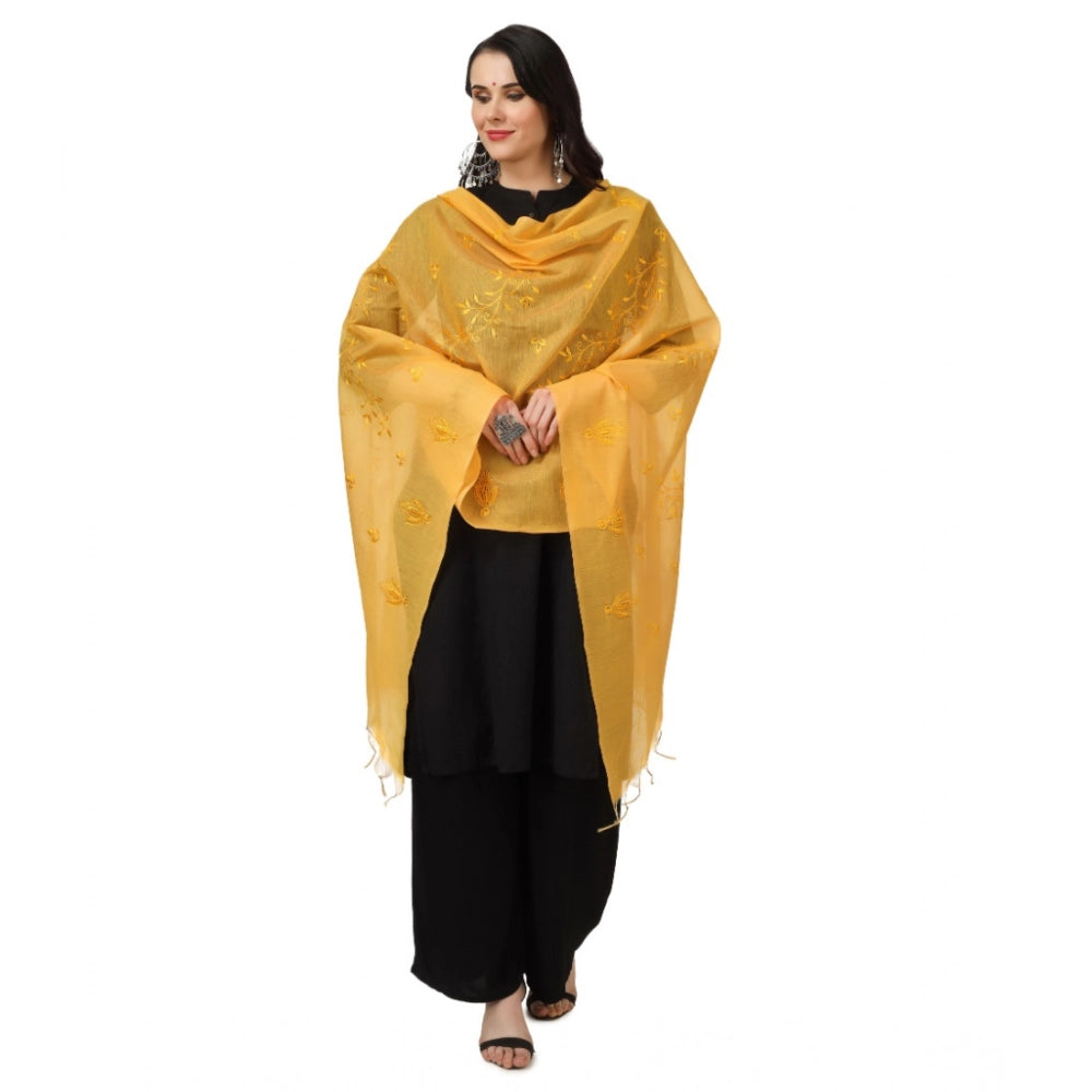 Seduva Women's Cotton Embroidered Dupatta (Yellow, Length:��2.25 to 2.50 Mtr)
