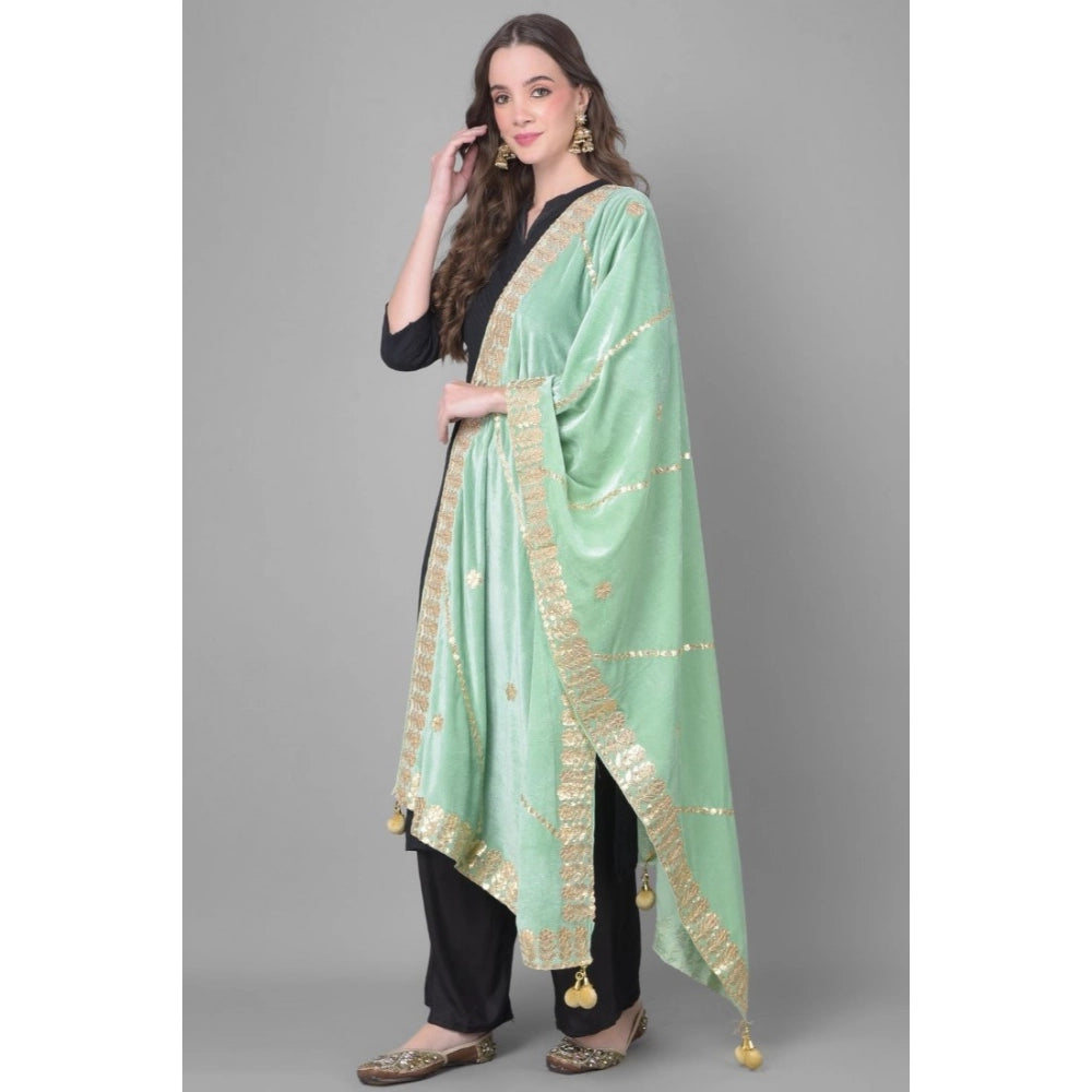 Seduva Women's Velvet Gotta Patti Dupatta (Sea Green, Length:��2.25 to 2.50 Mtr)