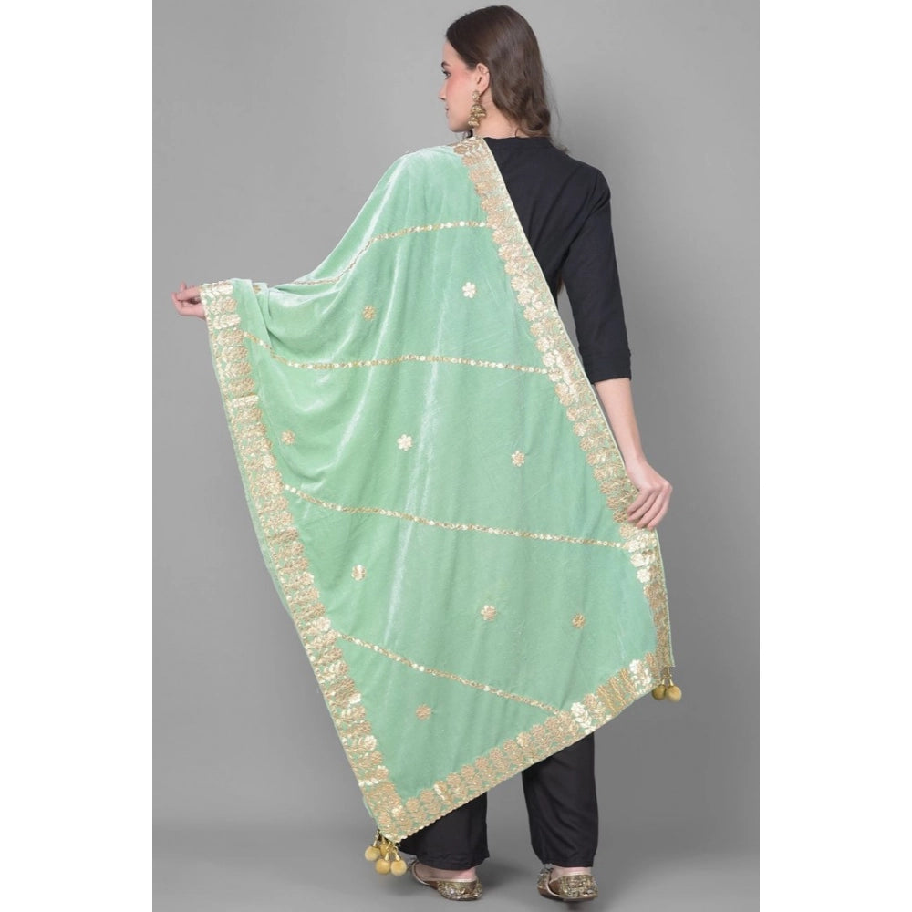 Seduva Women's Velvet Gotta Patti Dupatta (Sea Green, Length:��2.25 to 2.50 Mtr)