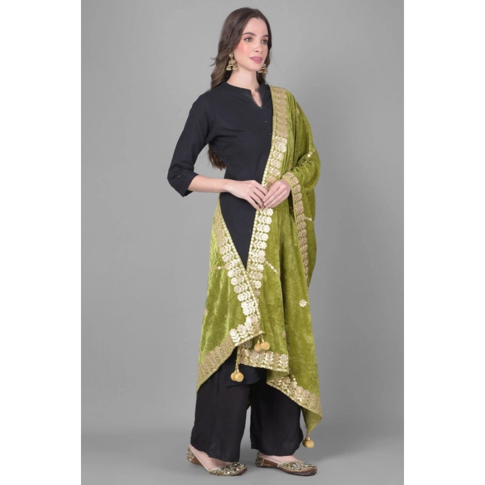 Seduva Women's Velvet Gotta Patti Dupatta (Olive, Length:��2.25 to 2.50 Mtr)