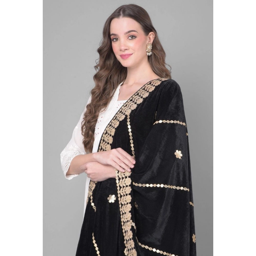 Seduva Women's Velvet Gotta Patti Dupatta (Black, Length:��2.25 to 2.50 Mtr)
