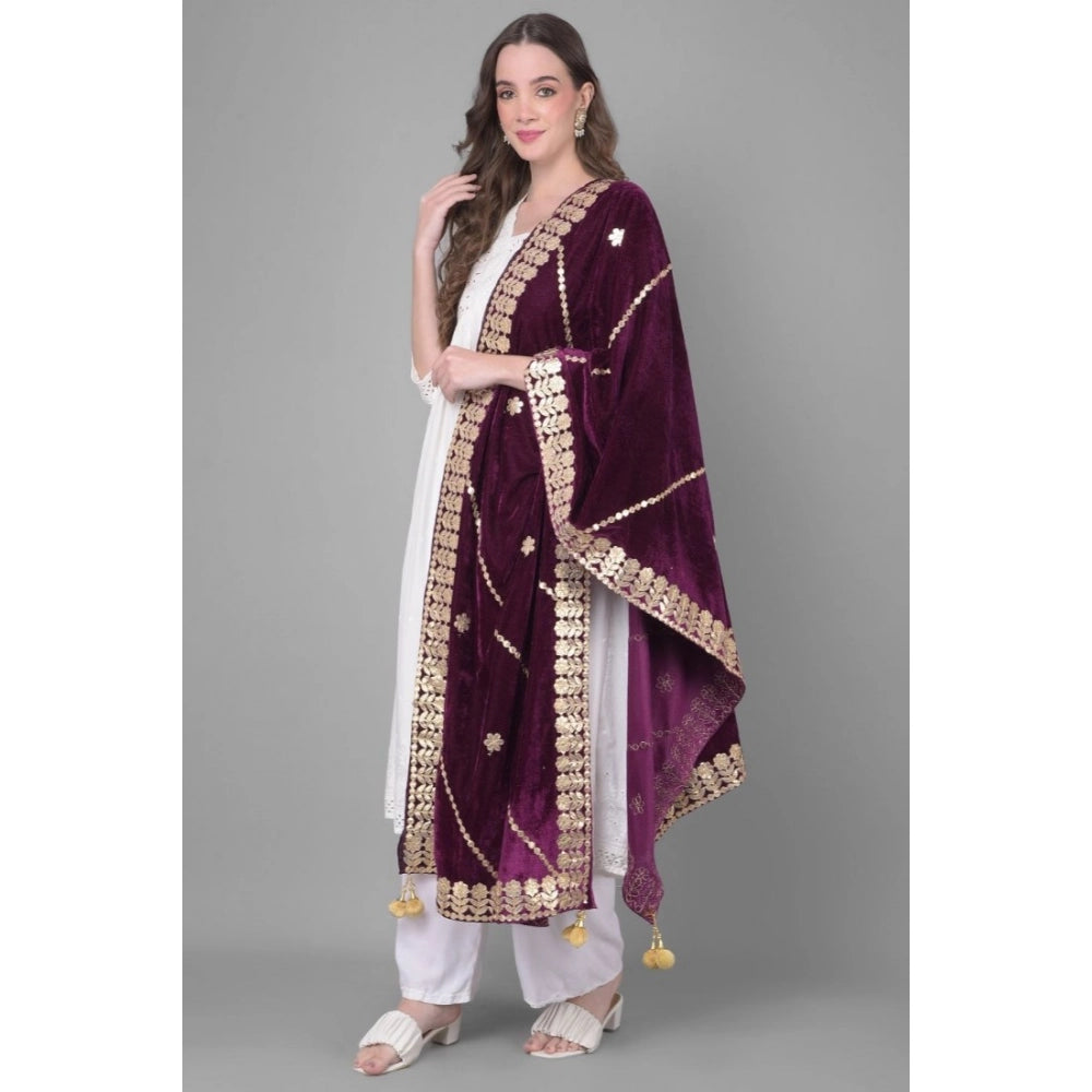 Seduva Women's Velvet Gotta Patti Dupatta (Wine, Length:��2.25 to 2.50 Mtr)