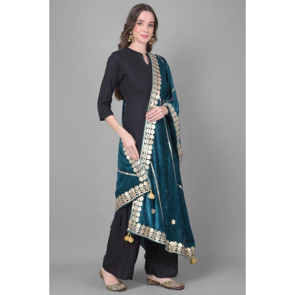 Seduva Women's Velvet Gotta Patti Dupatta (Teal, Length:��2.25 to 2.50 Mtr)