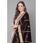 Seduva Women's Velvet Gotta Patti Dupatta (Brown, Length:��2.25 to 2.50 Mtr)