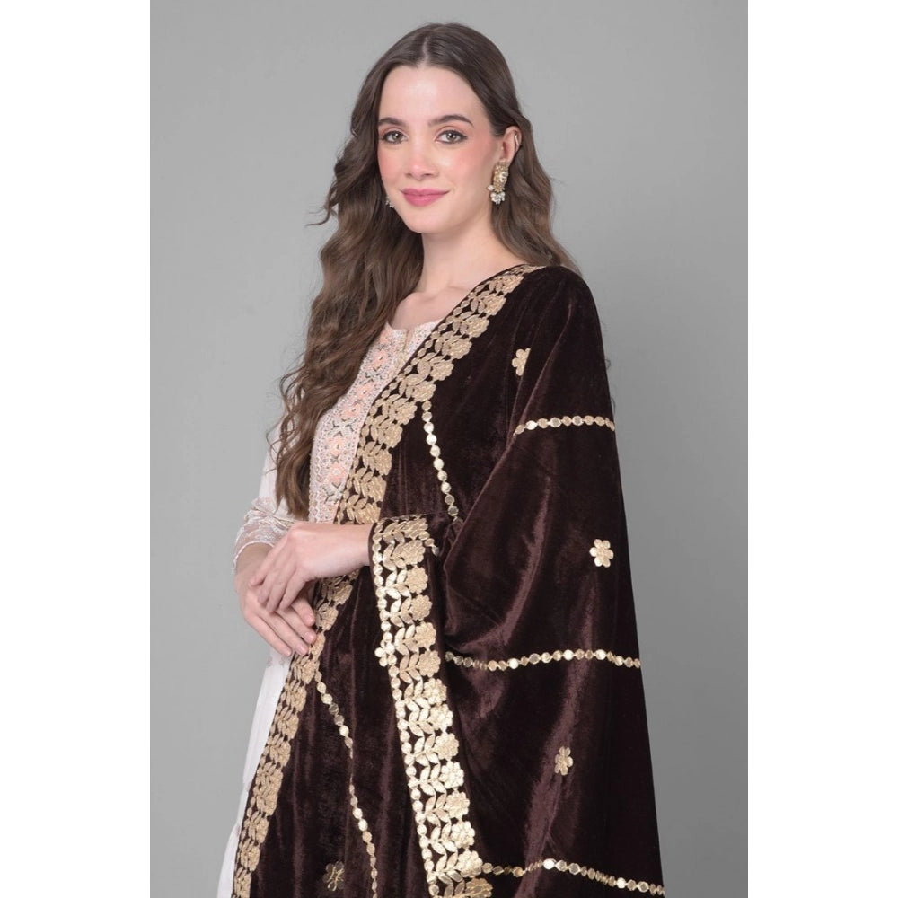 Seduva Women's Velvet Gotta Patti Dupatta (Brown, Length:��2.25 to 2.50 Mtr)