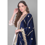 Seduva Women's Velvet Gotta Patti Dupatta (Navy, Length:��2.25 to 2.50 Mtr)