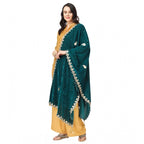 Seduva Women's Velvet Gotta Patti Dupatta (Dark Green, Length:��2.25 to 2.50 Mtr)