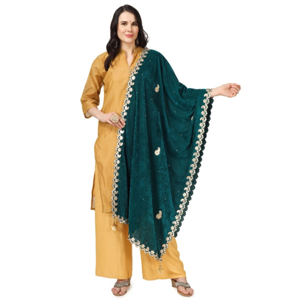 Seduva Women's Velvet Gotta Patti Dupatta (Dark Green, Length:��2.25 to 2.50 Mtr)