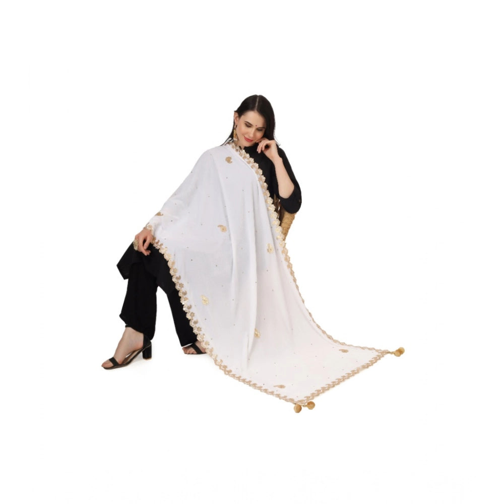 Seduva Women's Velvet Gotta Patti Dupatta (White, Length:��2.25 to 2.50 Mtr)