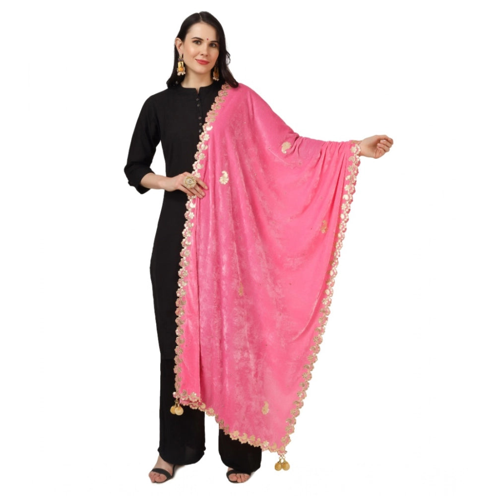 Seduva Women's Velvet Gotta Patti Dupatta (Pink, Length:��2.25 to 2.50 Mtr)