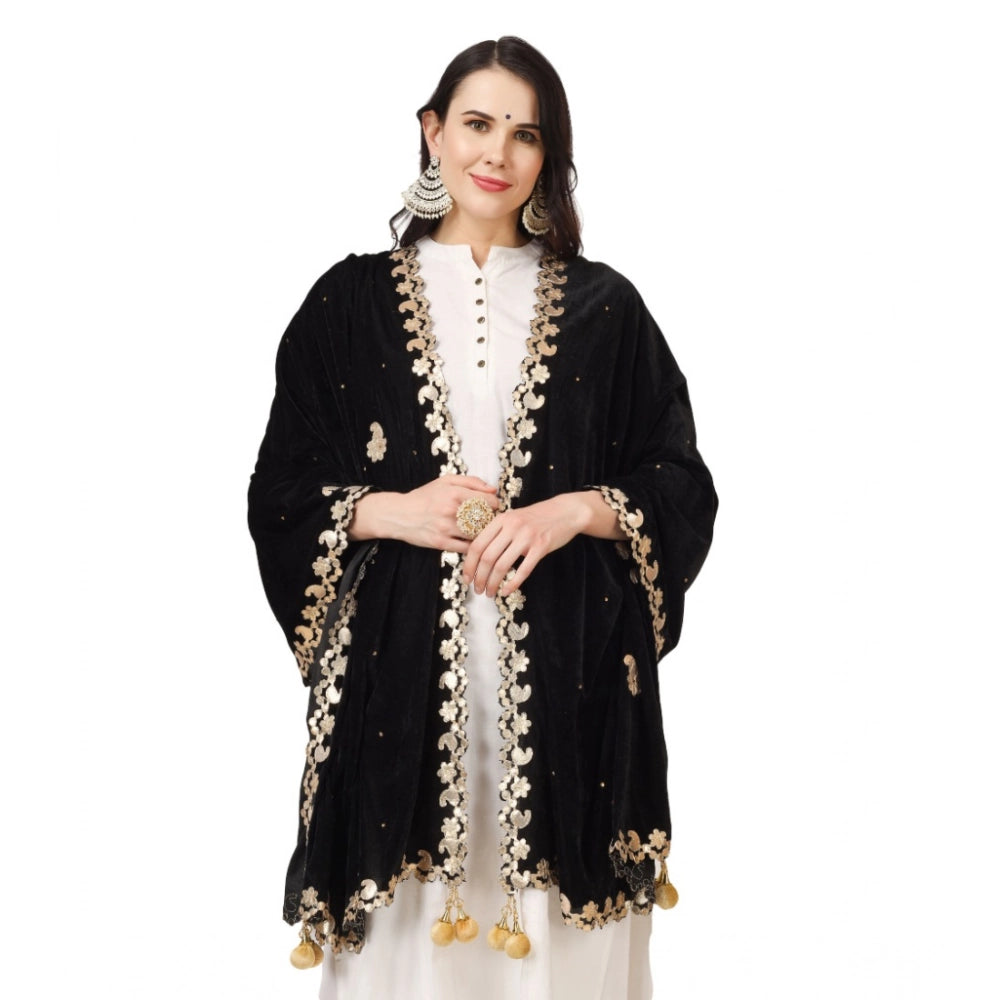 Seduva Women's Velvet Gotta Patti Dupatta (Black, Length:��2.25 to 2.50 Mtr)
