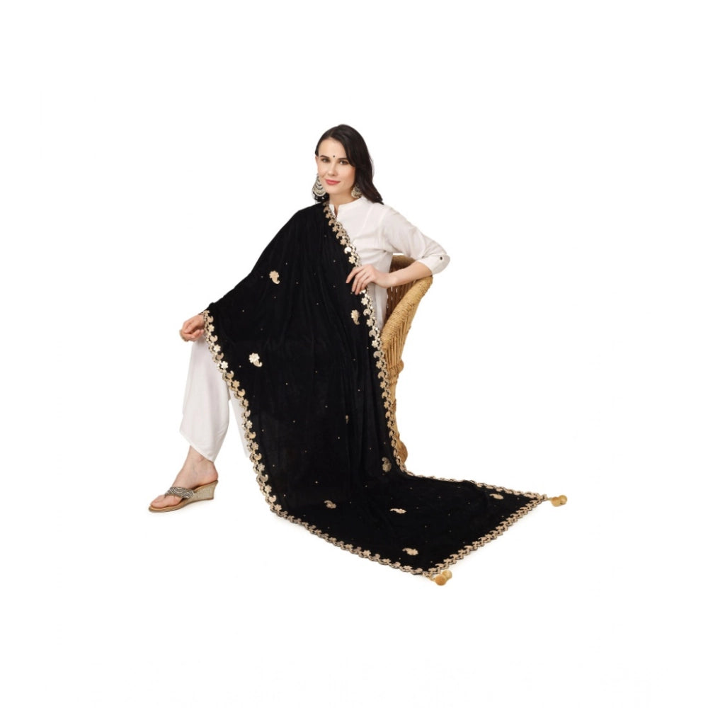 Seduva Women's Velvet Gotta Patti Dupatta (Black, Length:��2.25 to 2.50 Mtr)