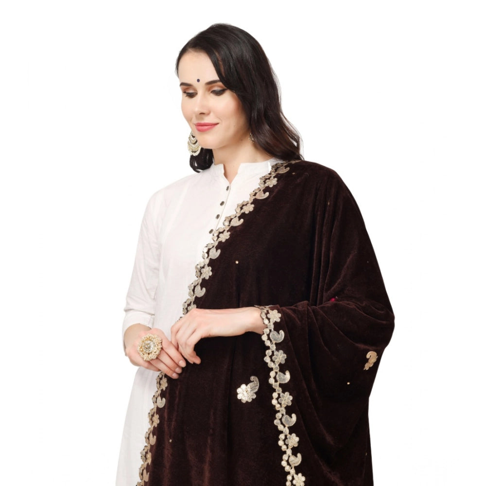 Seduva Women's Velvet Gotta Patti Dupatta (Brown, Length:��2.25 to 2.50 Mtr)
