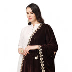 Seduva Women's Velvet Gotta Patti Dupatta (Brown, Length:��2.25 to 2.50 Mtr)