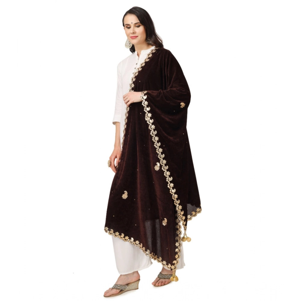 Seduva Women's Velvet Gotta Patti Dupatta (Brown, Length:��2.25 to 2.50 Mtr)