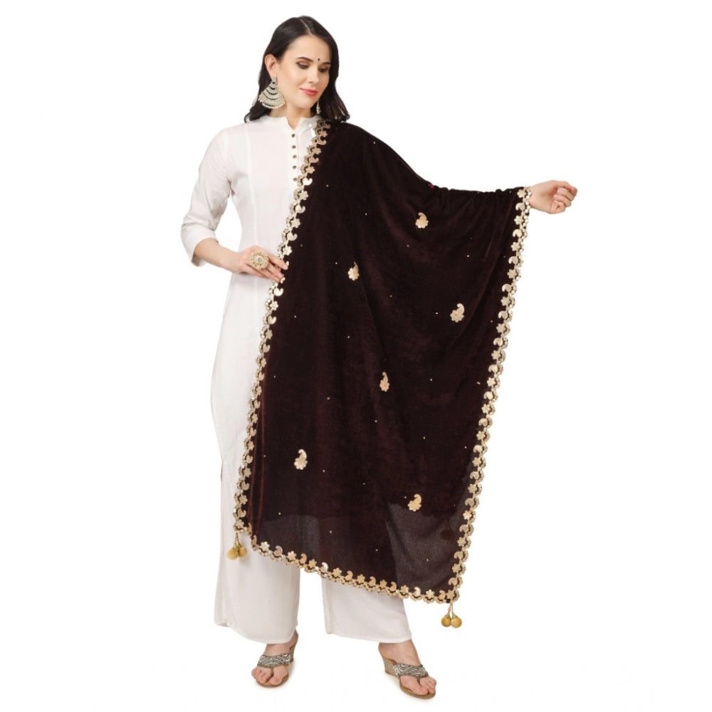 Seduva Women's Velvet Gotta Patti Dupatta (Brown, Length:��2.25 to 2.50 Mtr)