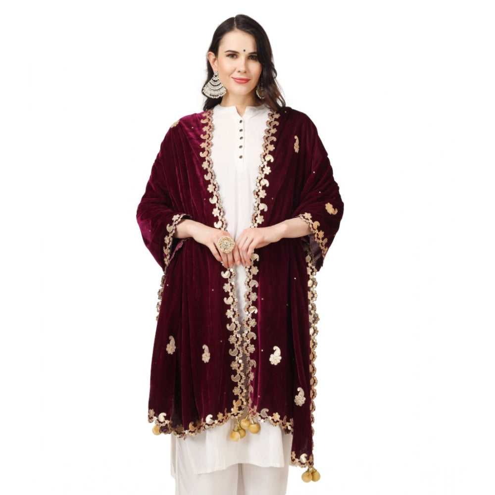 Seduva Women's Velvet Gotta Patti Dupatta (Purple, Length:��2.25 to 2.50 Mtr)