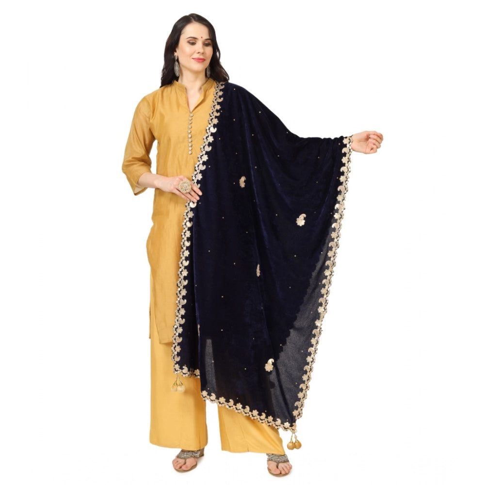 Seduva Women's Velvet Gotta Patti Dupatta (Blue, Length:��2.25 to 2.50 Mtr)