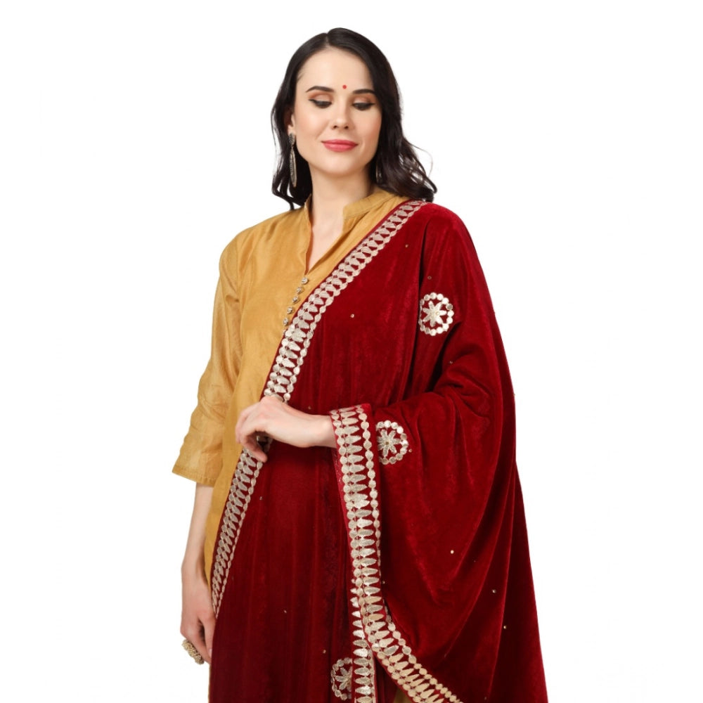 Seduva Women's Velvet Gotta Patti Dupatta (Maroon, Length:��2.25 to 2.50 Mtr)