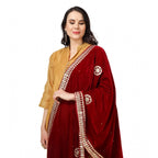 Seduva Women's Velvet Gotta Patti Dupatta (Maroon, Length:��2.25 to 2.50 Mtr)