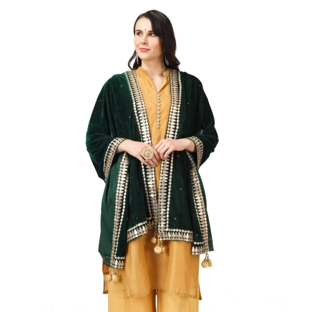 Seduva Women's Velvet Gotta Patti Dupatta (Green, Length:��2.25 to 2.50 Mtr)