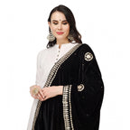 Seduva Women's Velvet Gotta Patti Dupatta (Black, Length:��2.25 to 2.50 Mtr)