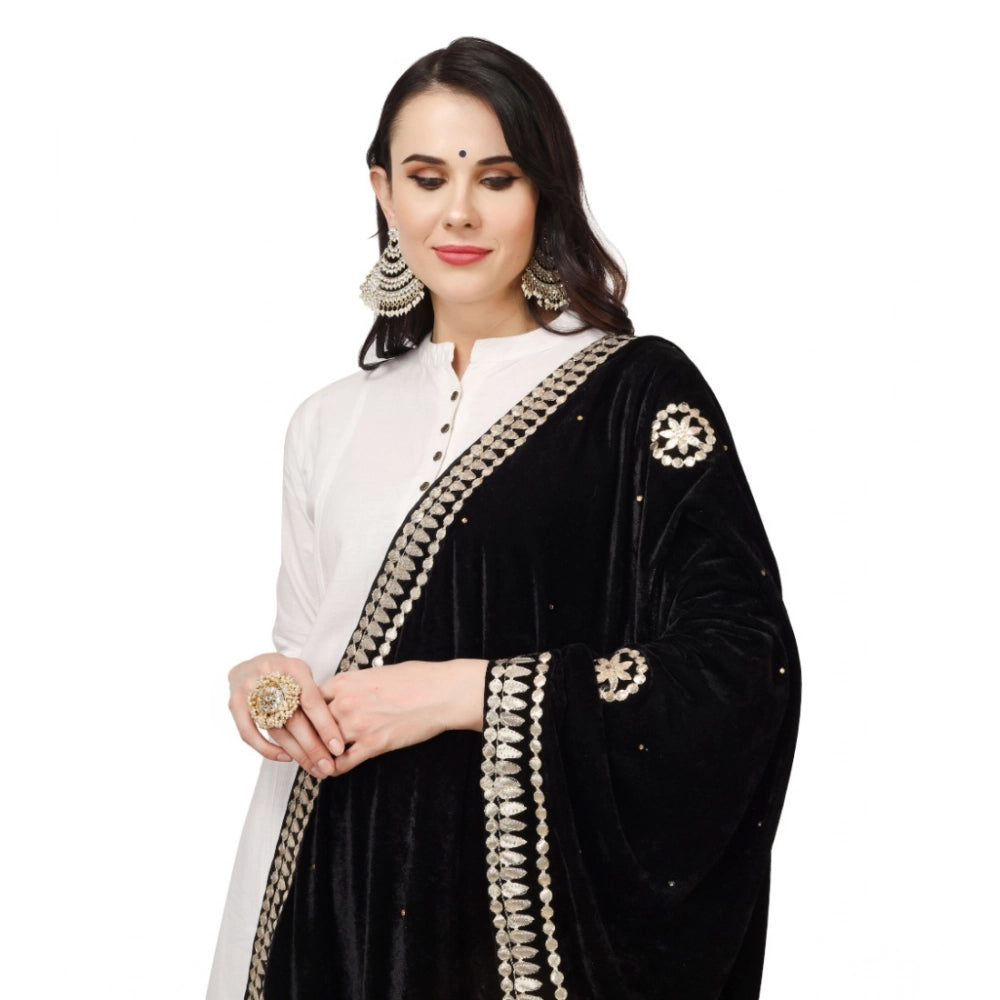 Seduva Women's Velvet Gotta Patti Dupatta (Black, Length:��2.25 to 2.50 Mtr)