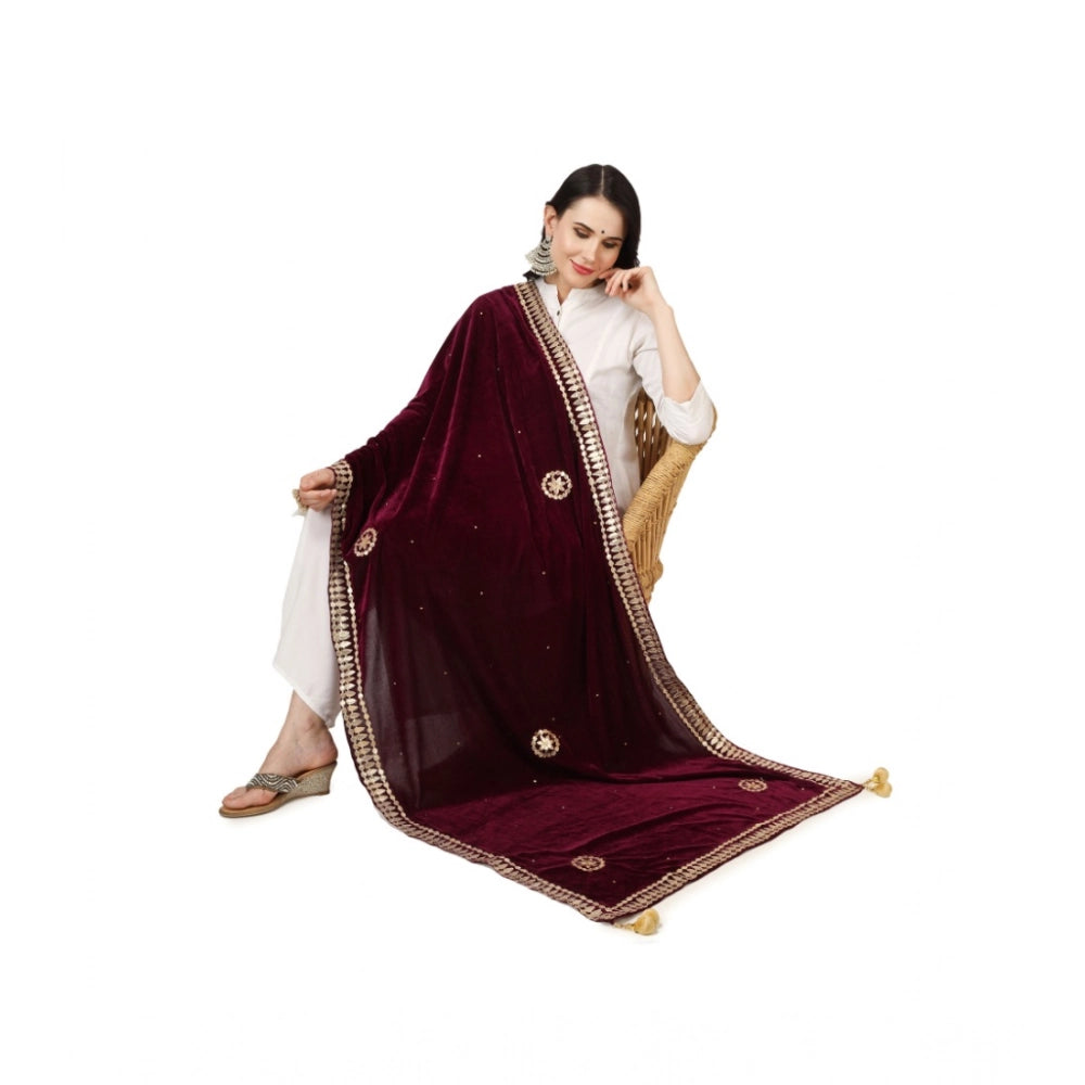 Seduva Women's Velvet Gotta Patti Dupatta (Purple, Length:��2.25 to 2.50 Mtr)