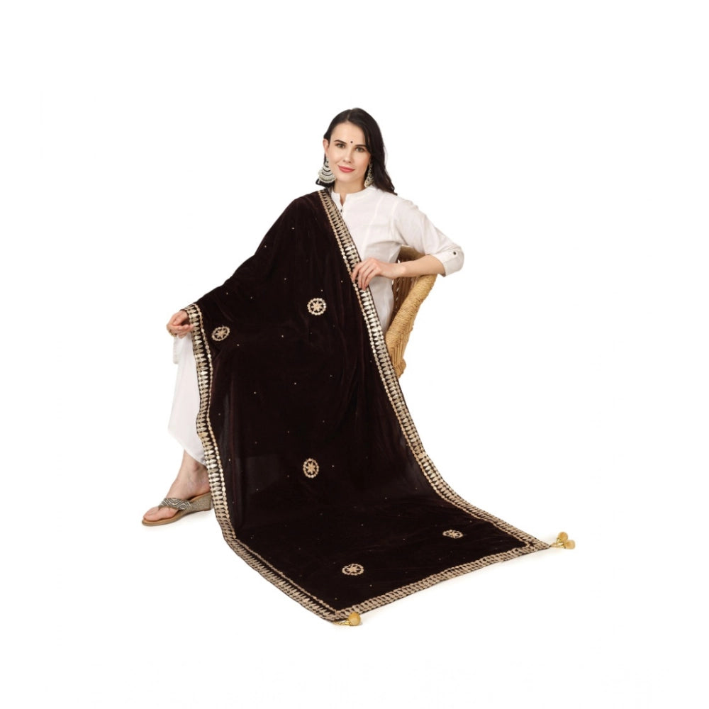 Seduva Women's Velvet Gotta Patti Dupatta (Brown, Length:��2.25 to 2.50 Mtr)
