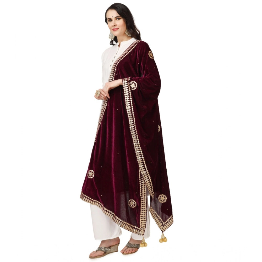 Seduva Women's Velvet Gotta Patti Dupatta (Purple, Length:��2.25 to 2.50 Mtr)