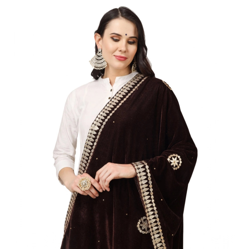 Seduva Women's Velvet Gotta Patti Dupatta (Brown, Length:��2.25 to 2.50 Mtr)